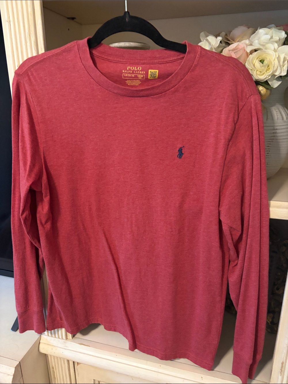 Polo by Ralph Lauren Long-Sleeve Crewneck Tee in Heather Red with Navy Pony L